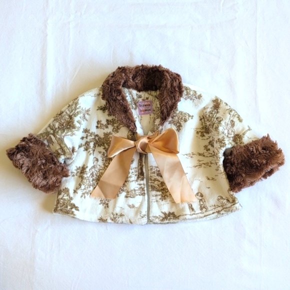 bizoux toile velour matching outfit set with faux fur trim 12 months baby girl - Picture 2 of 16